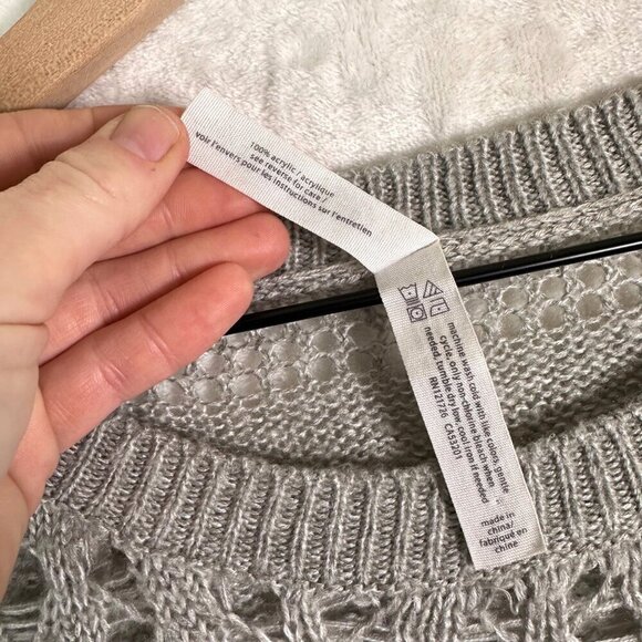 Aeropostale Women's XS Knit Gray Sweater Intricate Open-knit Crochet Design - Picture 13 of 13